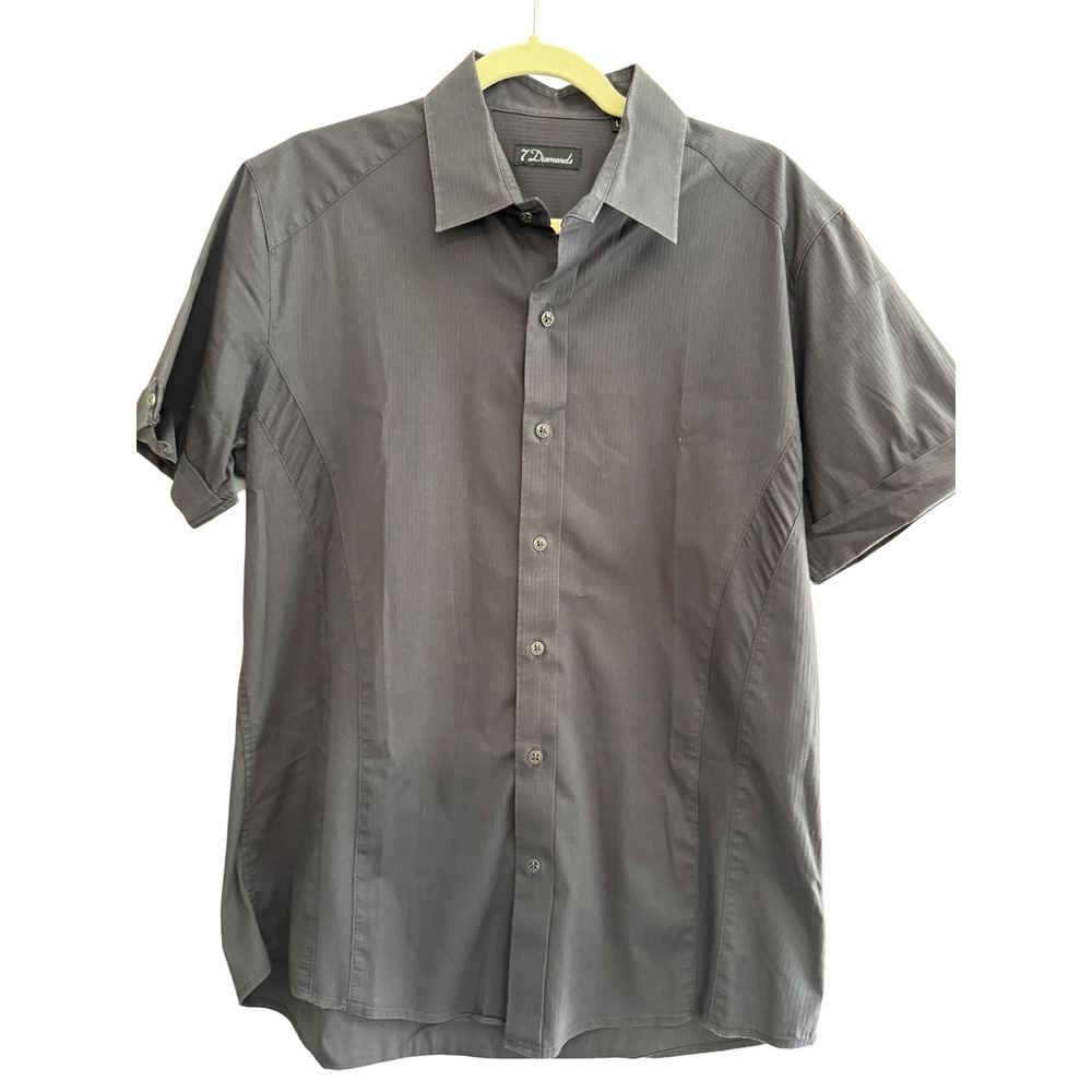 7 Diamonds Mens Button Up Short Sleeve Gray Casual‎ Dress Shirt Large
